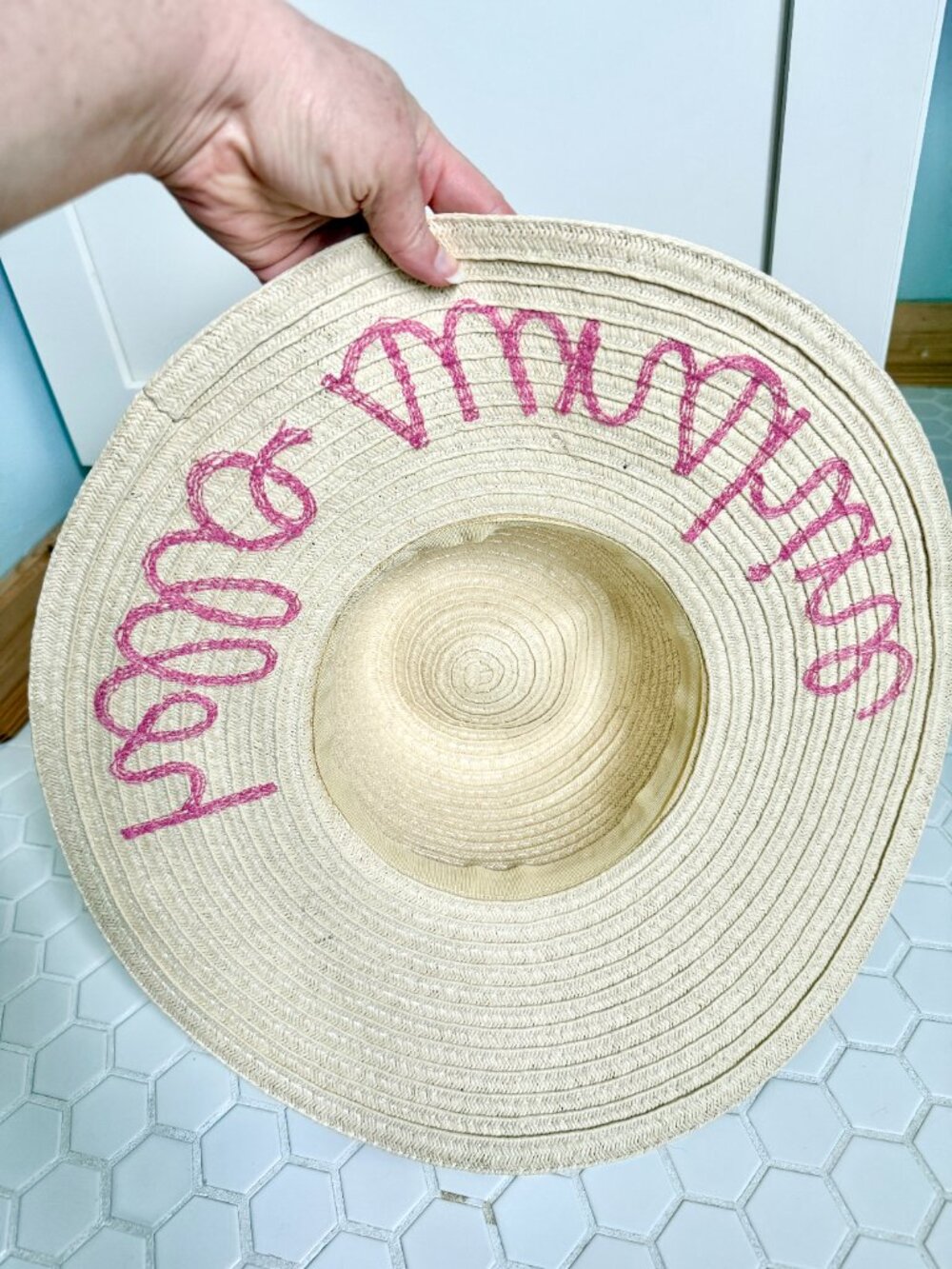 NWT Hello Sunshine Floppy Straw Sun Hat Pink Embroidered Beach Vacation Pool - Picture 3 of 3